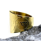 Wide unisex ring with Hebrew engraving, gold
