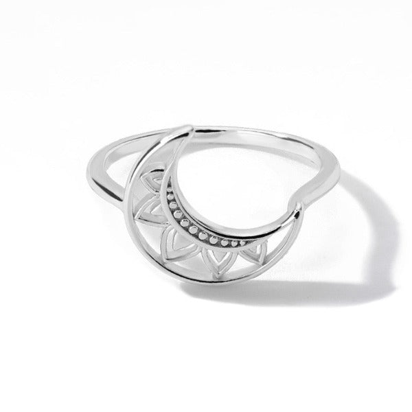 Moon Moon Stars Woman silver Ring
