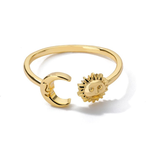 Moon Sun Stars Woman gold Ring