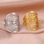 Mandala Ring Woman Flower Gold Band