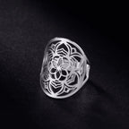 Mandala Ring Woman Flower Silver Band