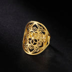 Mandala Ring Woman Flower Gold Band