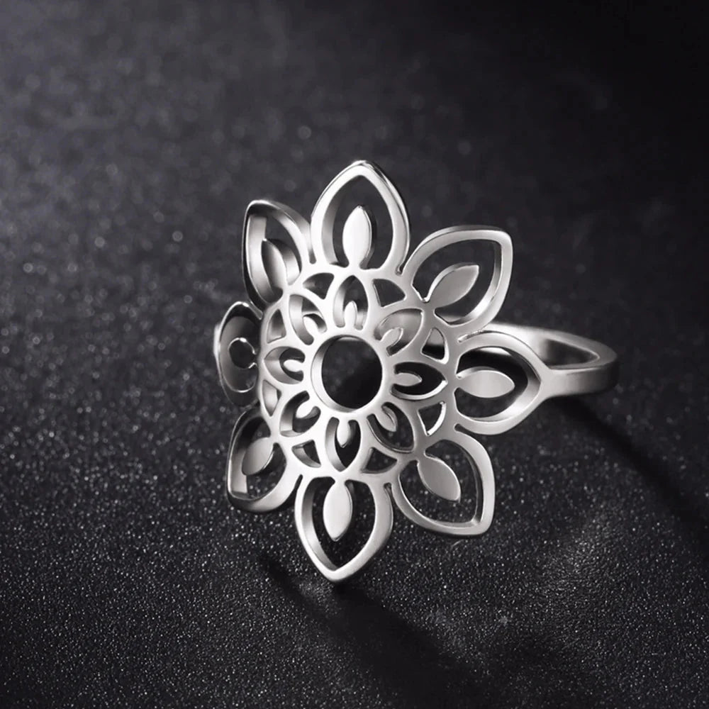 Mandala Ring Women's Signet Silver