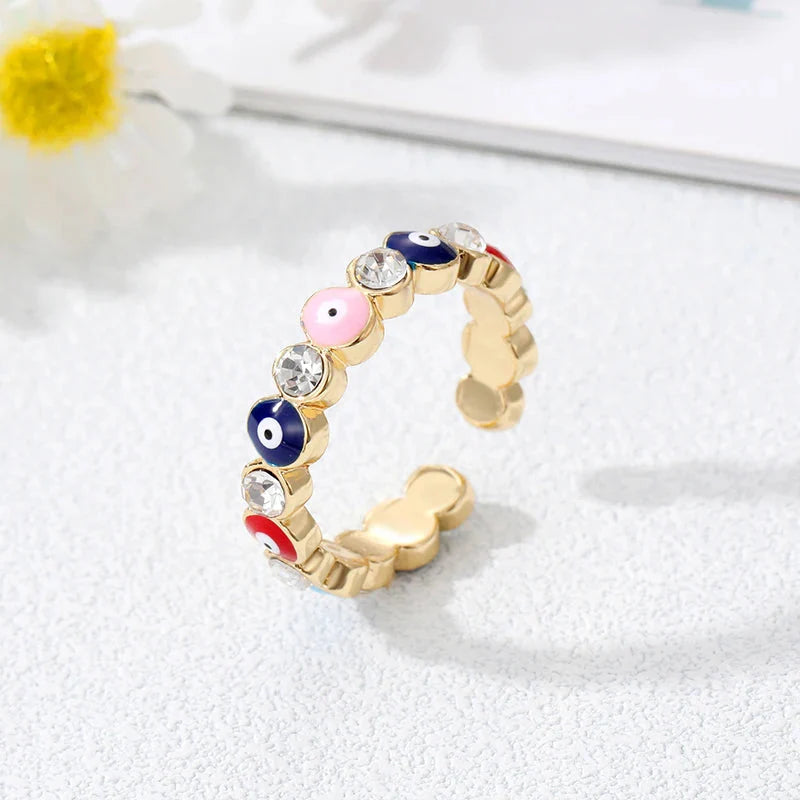 Multicolor Blue Turkish Evil Eye Ring Bohemian Style