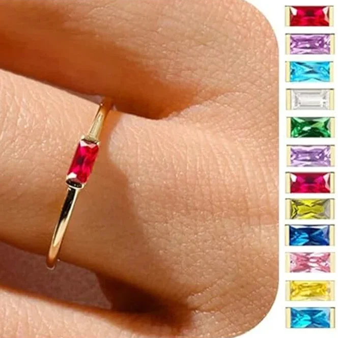 Minimalist ring with rectangular birthstone for women, January