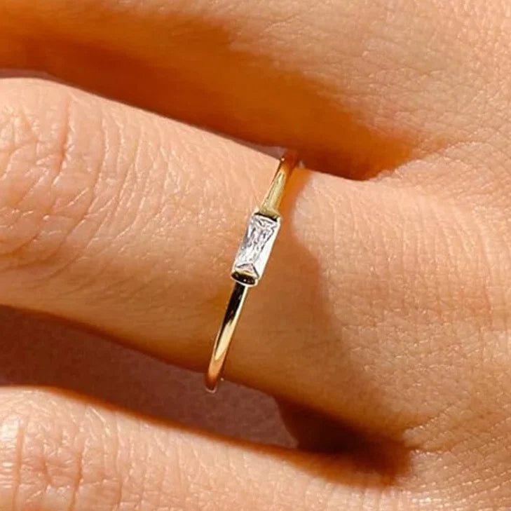 Minimalist ring with rectangular birthstone for women