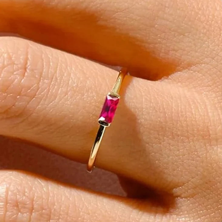 Minimalist ring with rectangular birthstone for women