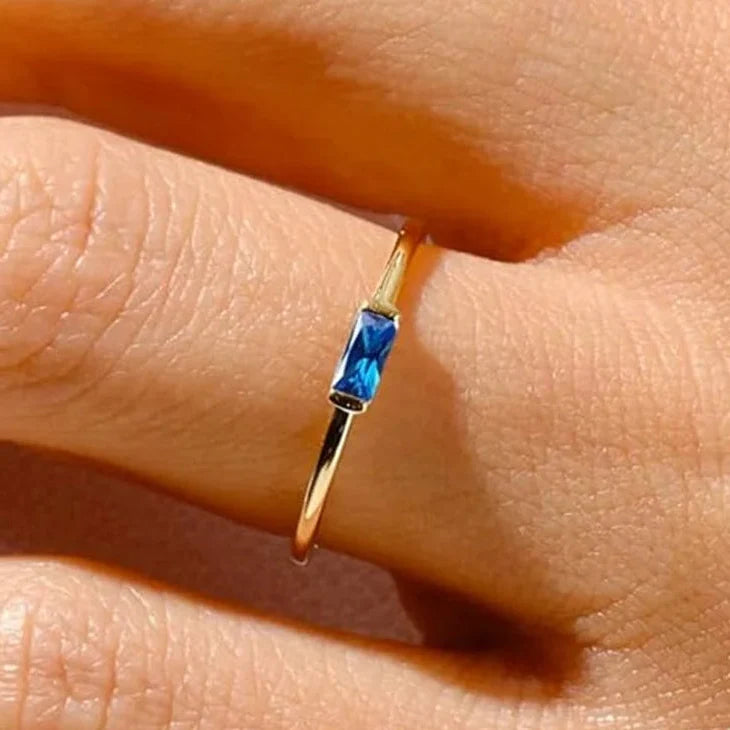Minimalist ring with rectangular birthstone for women