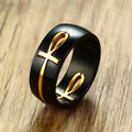 Black and Gold Egyptian Cross Pattern Ring