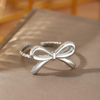 Bow ring for women, silver