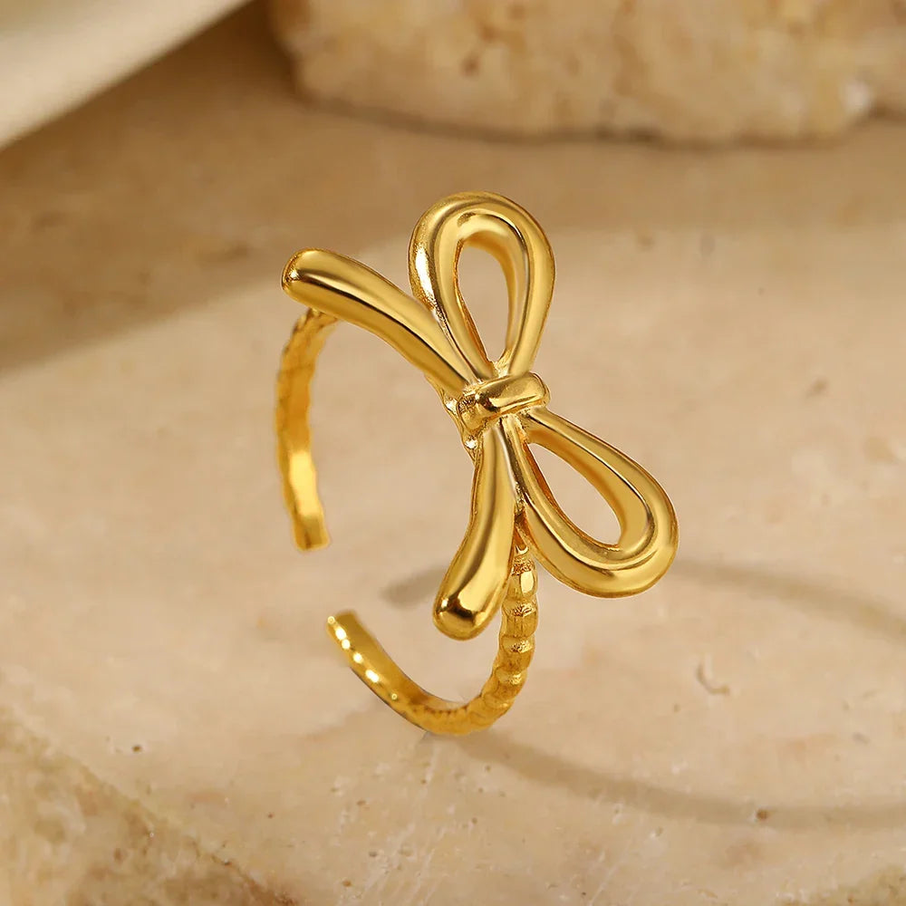 Bow ring for women, gold