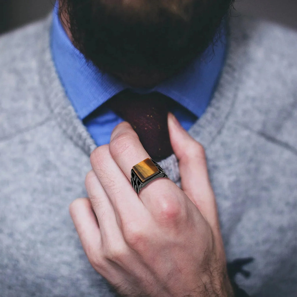Men's Tiger Eye Ring Square Stone
