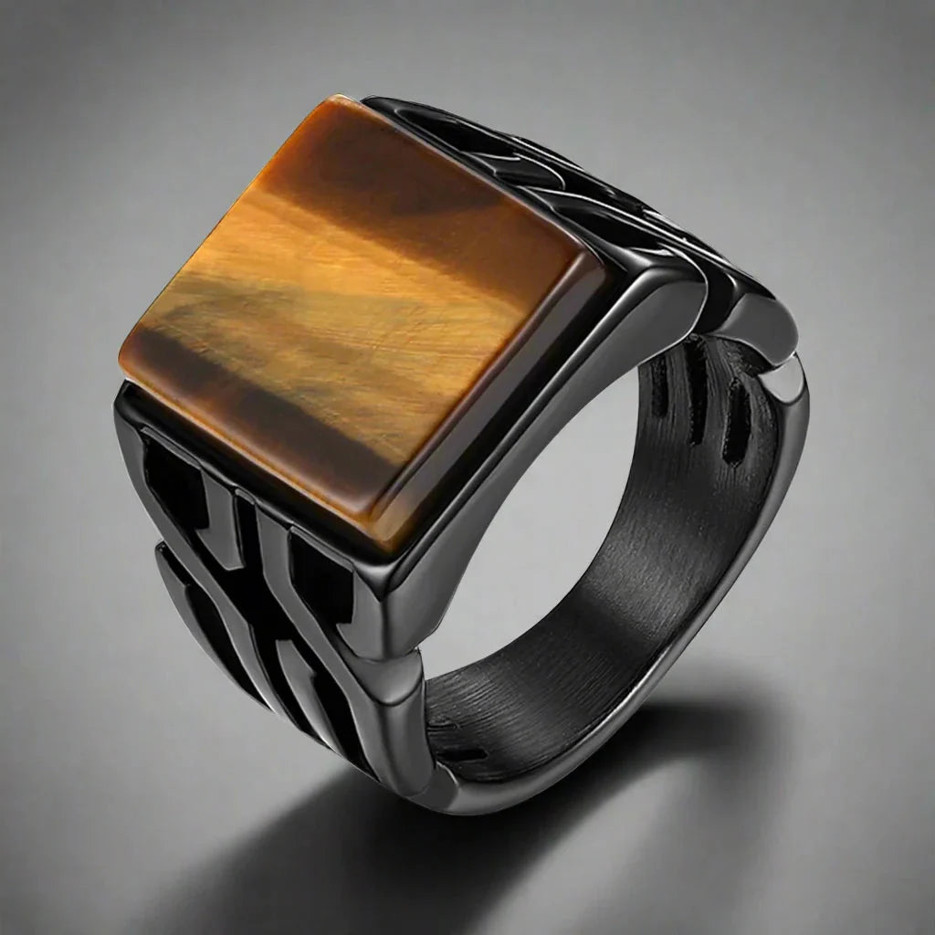 Men's Tiger Eye Ring Square Stone