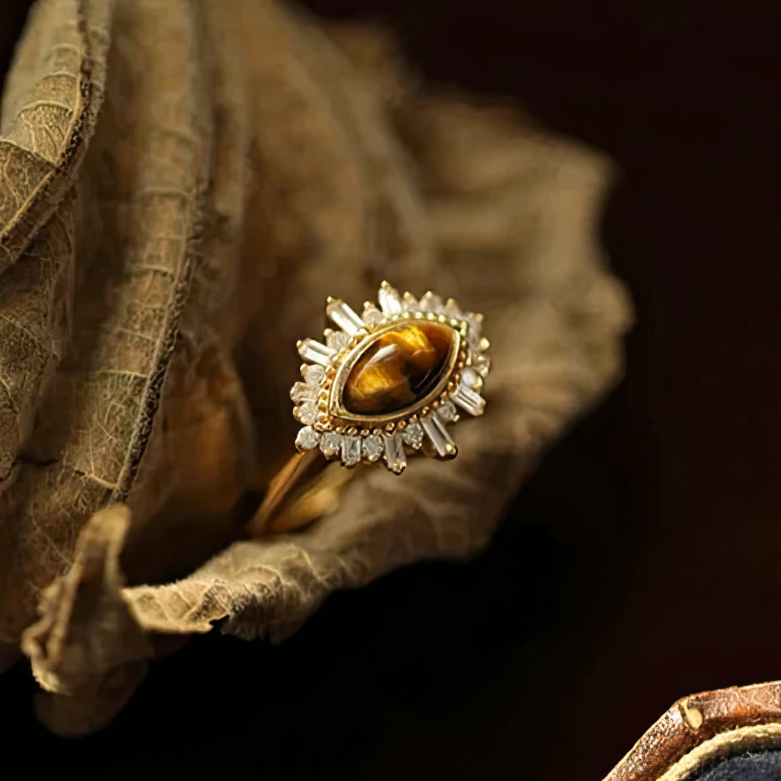 Gold Ring Tiger Eye Women