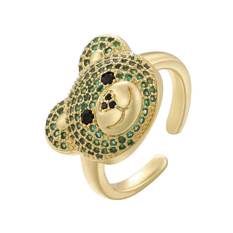 Bear Stone Gold and Green Ring