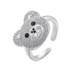 Bear Stone Silver and White Ring