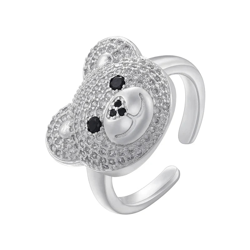 Bear Stone Silver and White Ring