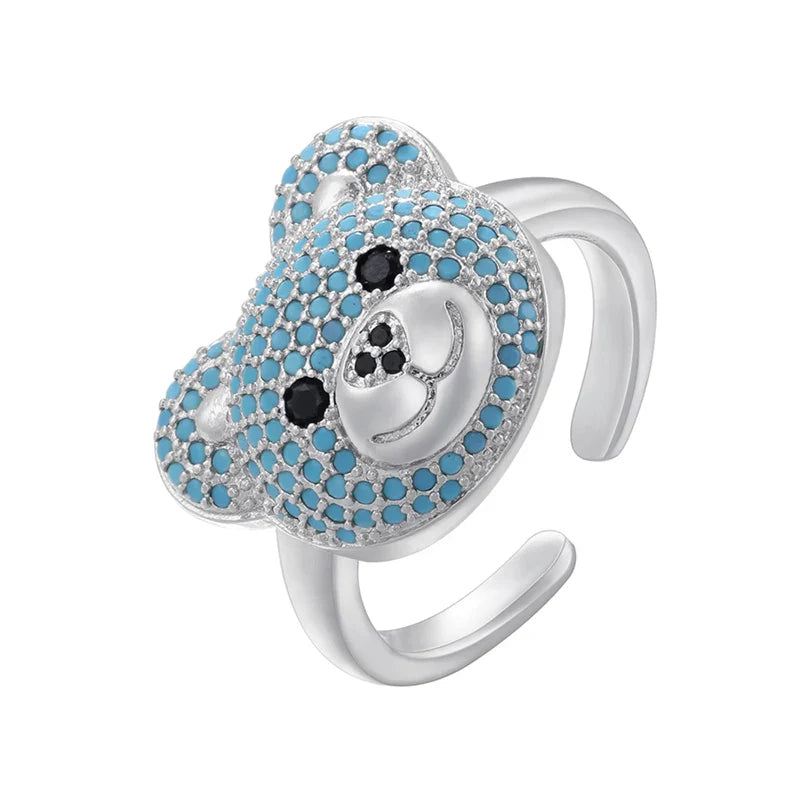 Bear Stone Silver and Blue Ring