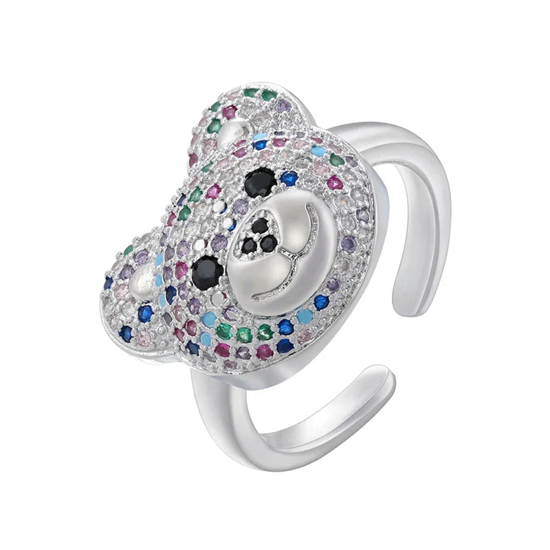 Bear Stone Silver and Multicolor Ring
