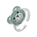 Bear Stone Silver and Green Ring