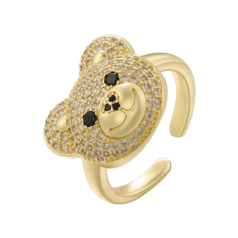 Bear Stone Gold and White Ring