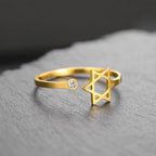 Open ring with a symbolic Jewish Star of David in gold