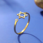 Open ring with a symbolic Jewish Star of David in gold