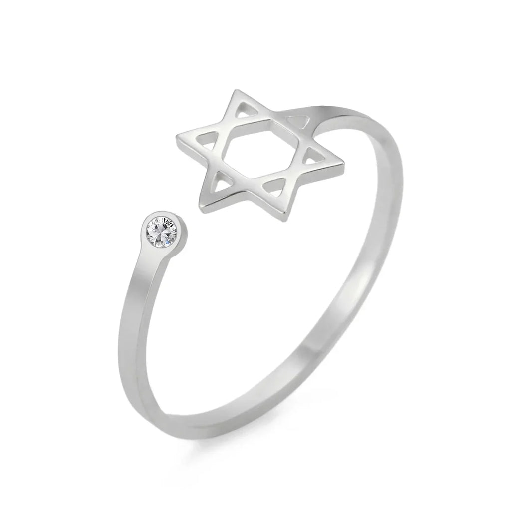 Open ring with a symbolic Jewish Star of David in silver