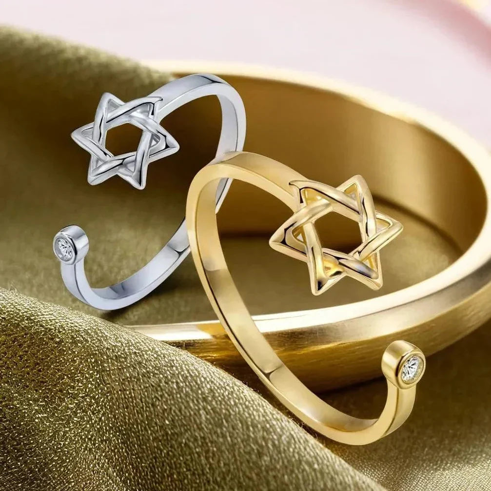 Open ring for women with the Star of David, Jewish symbol, gold