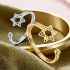 Open ring for women with the Star of David, Jewish symbol, gold