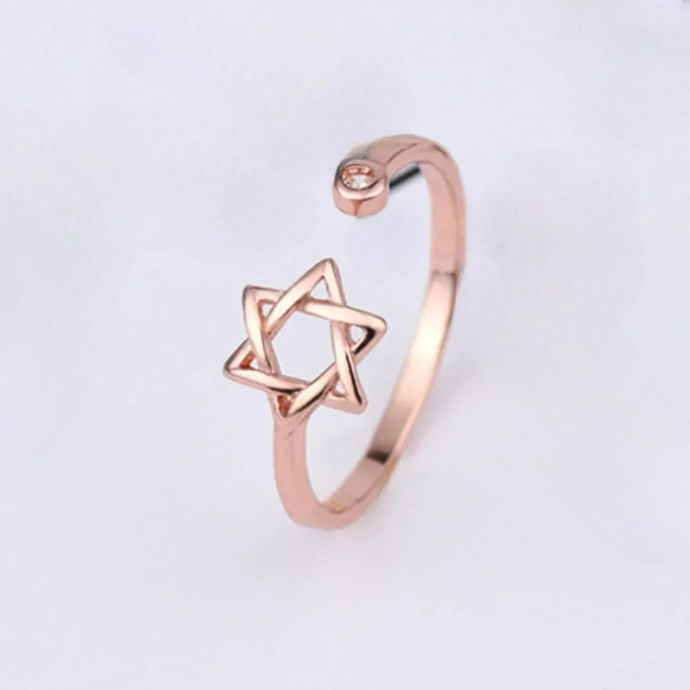 Open ring for women with the Star of David, Jewish symbol, rose gold