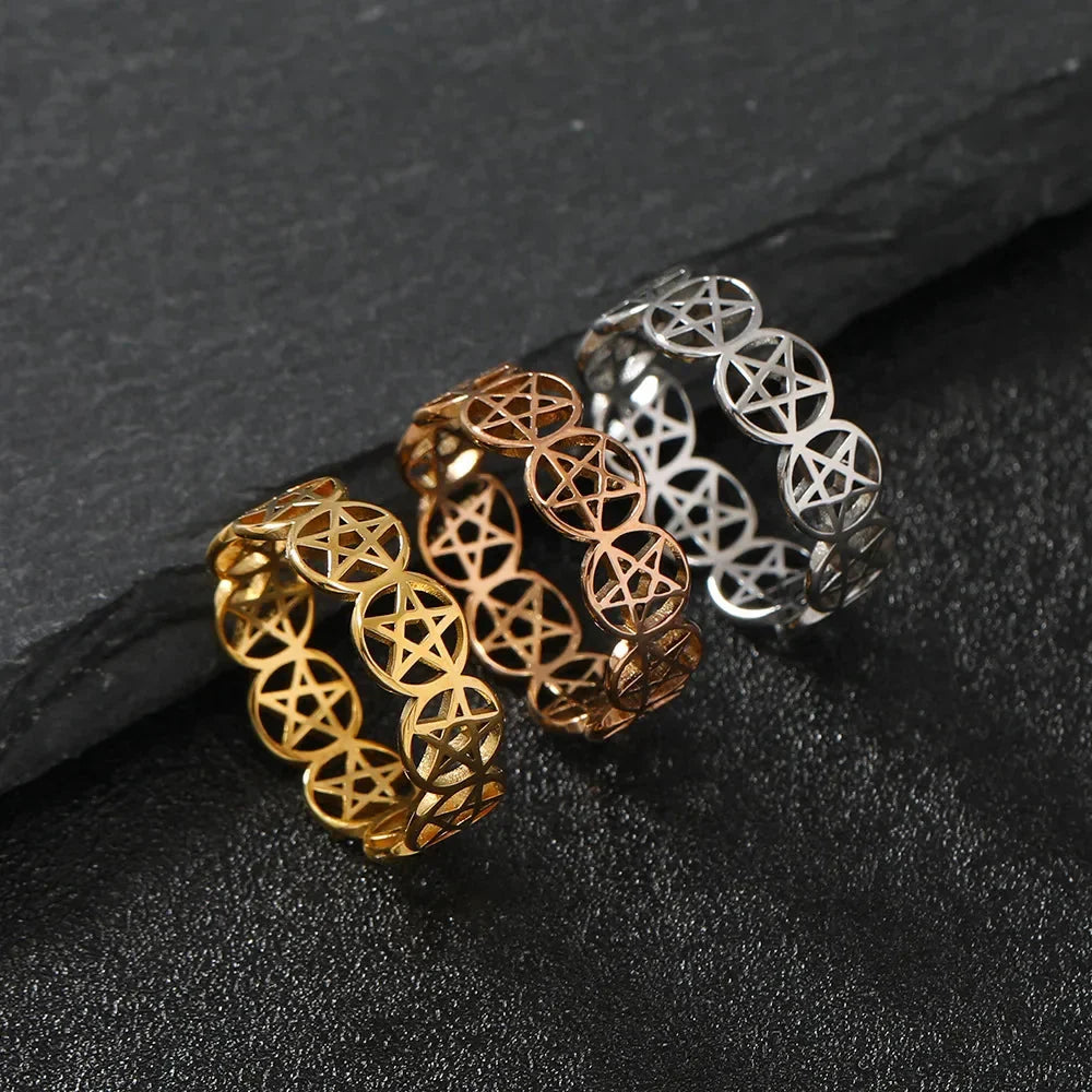 Pentacle Witchcraft Ring Women Wiccan Gold Ring
