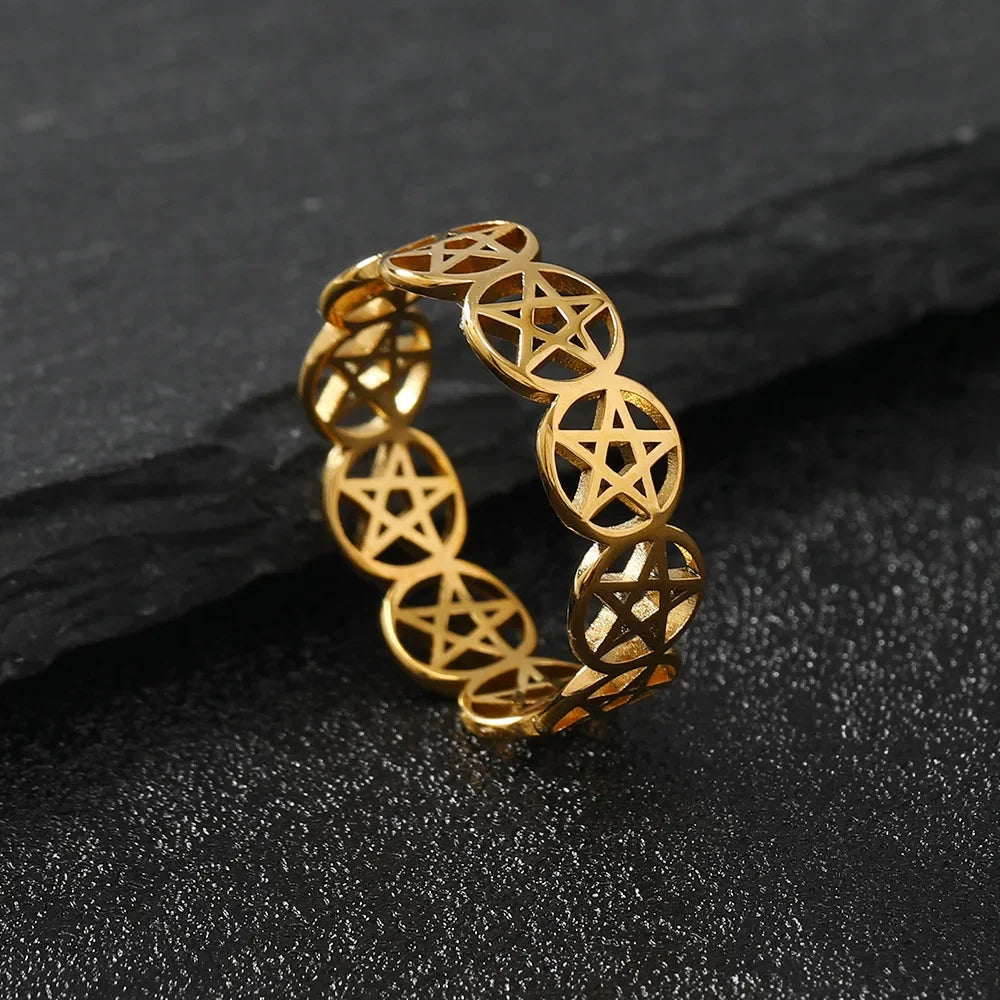 Pentacle Witchcraft Ring Women Wiccan Gold Ring