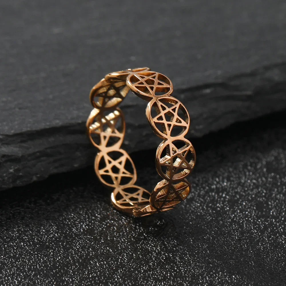 Pentacle Witchcraft Ring Women Wiccan Rose Gold Ring