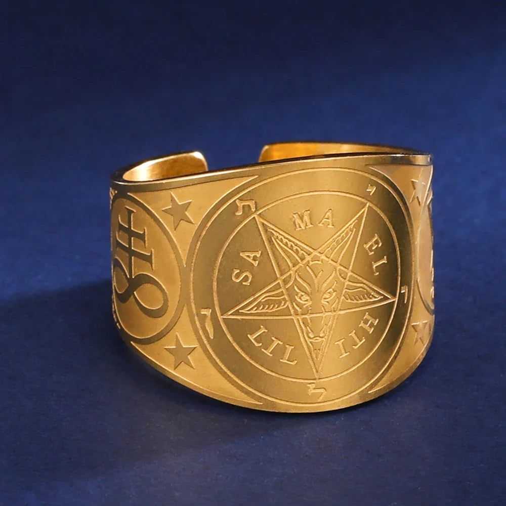 Gold Ripentagram Ring Pentagram Tetragram Ring Witchcraft Sorcery Pentacle – Artistika Australia