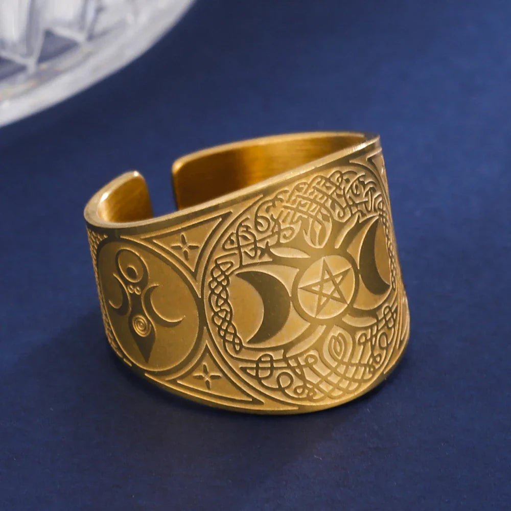 Pentagram Tetragram Witchcraft Sorcery Gold Ring