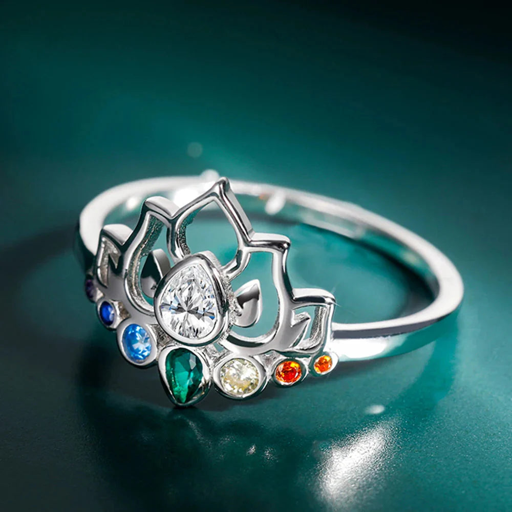 7 Chakra Stone Ring Lotus Flower