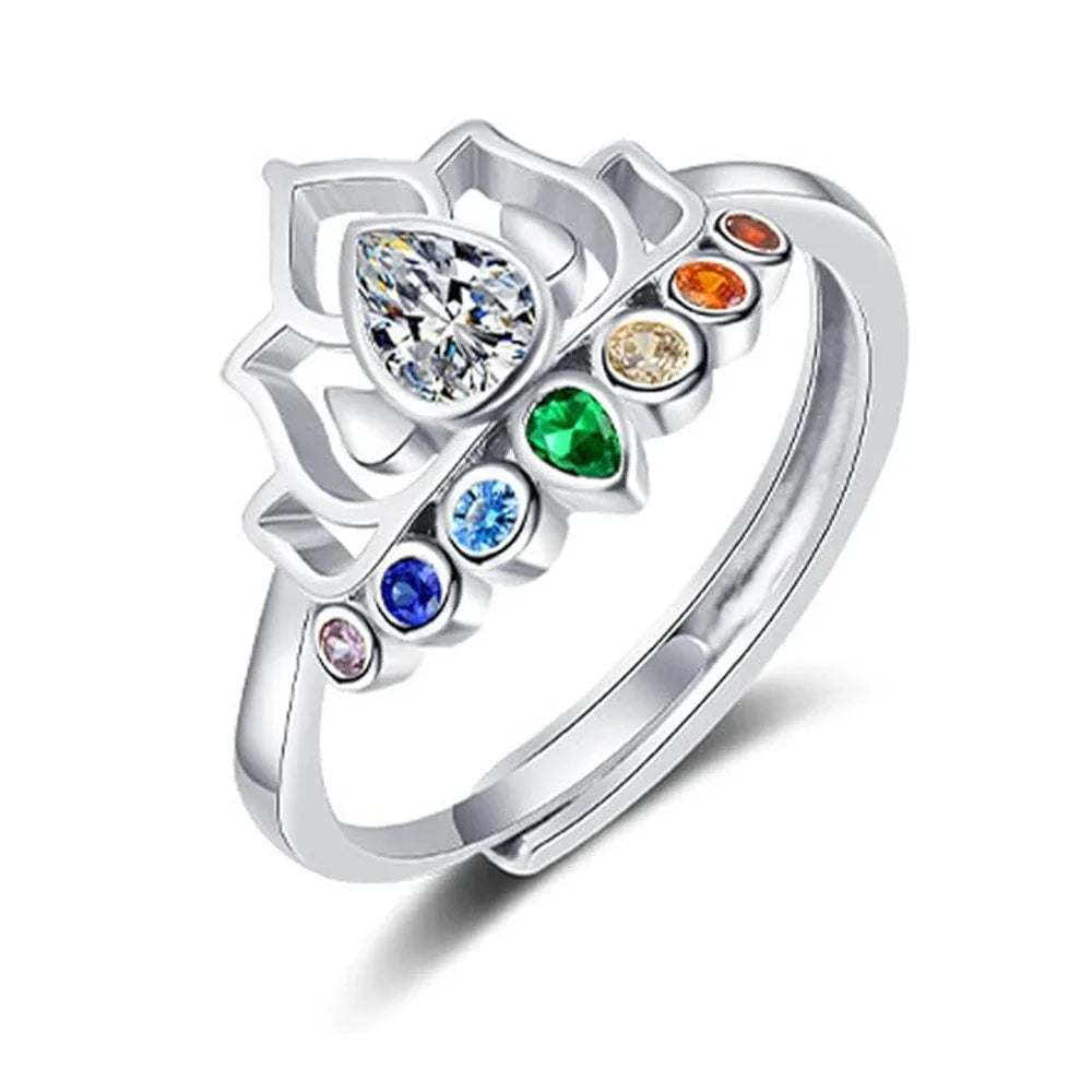 7 Chakra Stone Ring Lotus Flower