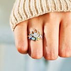 7 Chakra Stone Ring Lotus Flower Women silver-plated