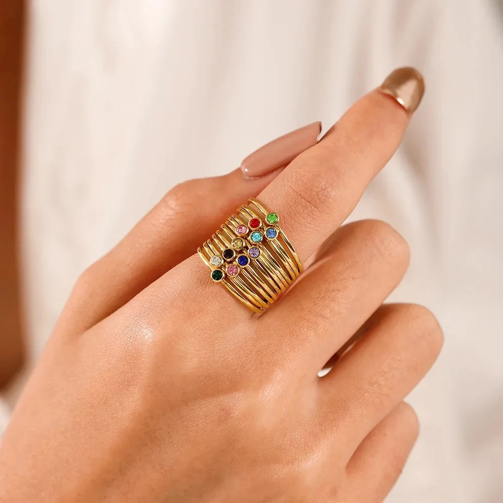 Silver & Gold Birthstone Ring