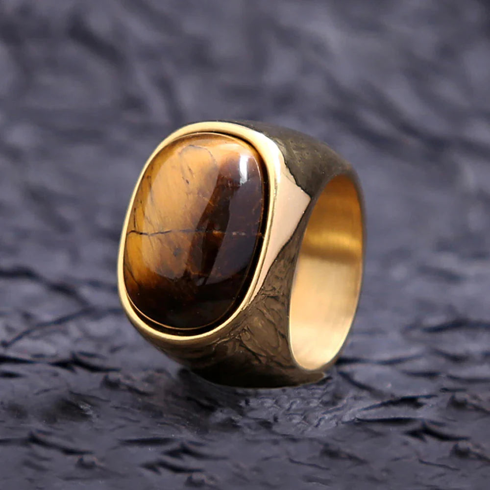 Tiger Eye Stone Ring Men Women gold