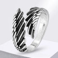 Silver-tone feather ring for men