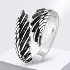 Silver-tone feather ring for men