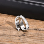 Silver-tone feather ring for men