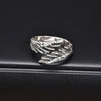 Silver-tone feather ring for men