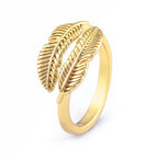 Gold-tone engraved feather ring