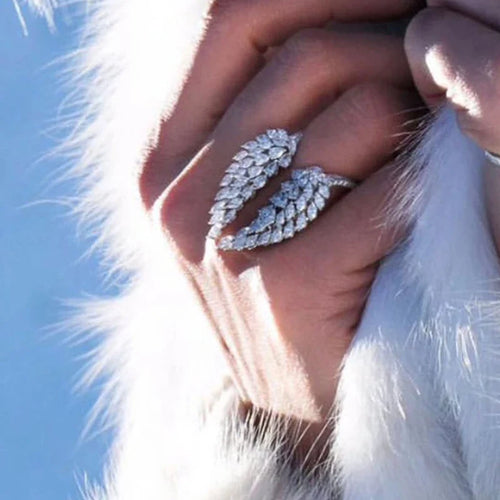 Feather Ring in Silver Zircon