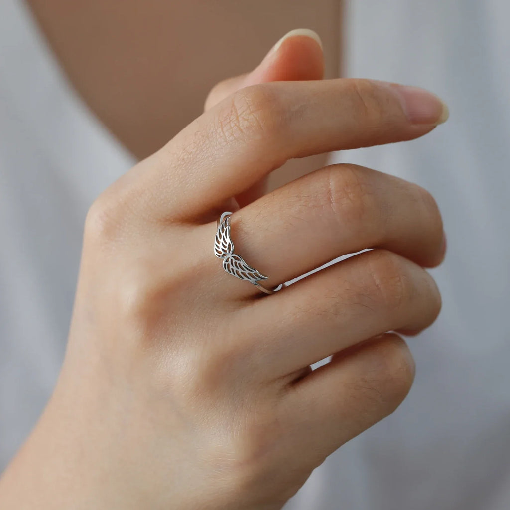 Women's angel wings ring silver