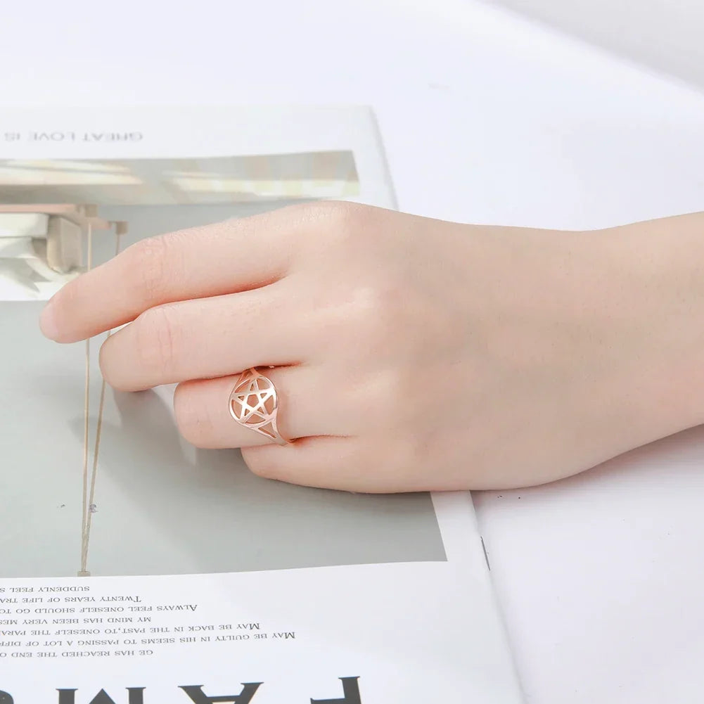 Hollow women’s ring with the Star of David, Jewish symbol, silver