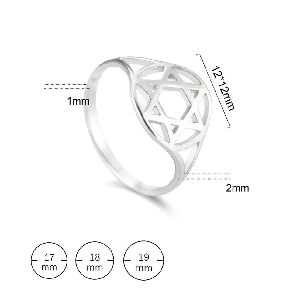 Hollow women’s ring with the Star of David, Jewish symbol, silver